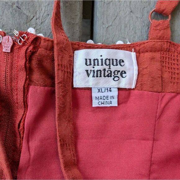 Unique Vintage Burnt Orange Daisy Chain Fit & Flare Mini Dress 14‎ Retro 1950s - Picture 6 of 8